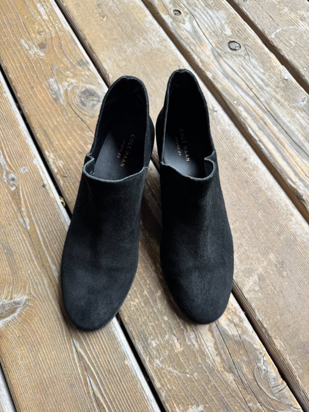 Cole Haan Black Suede Slip On Ferd Booties in Women's 8B